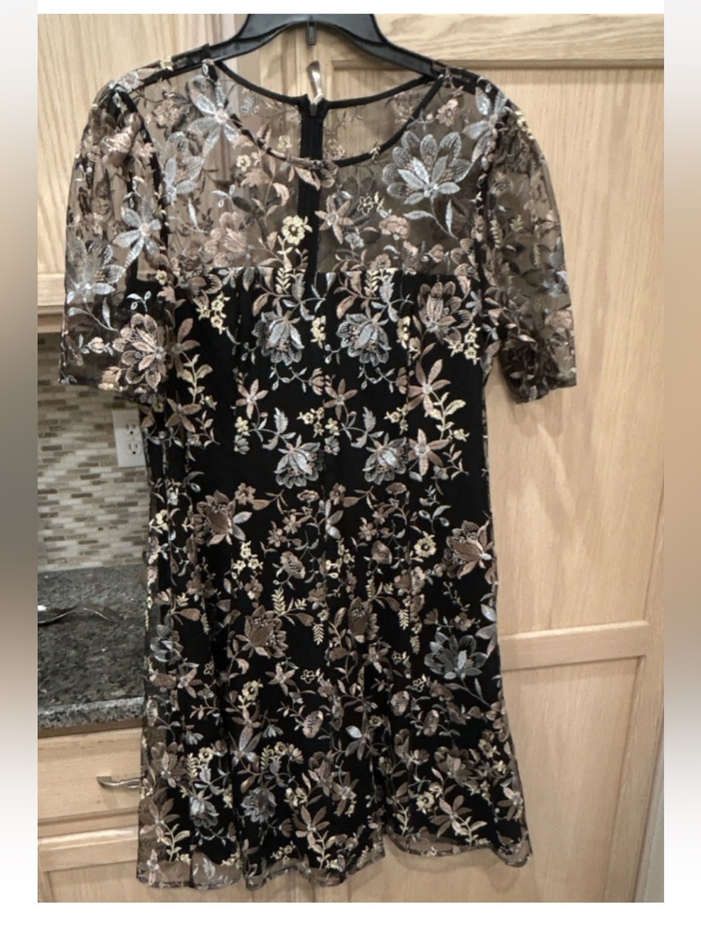 Black Floral Embroidered Sheer-Overlay Dress